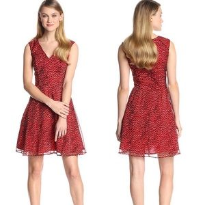 French Connection Feline Wonder Flare Dress Holiday Crush Red Size 6